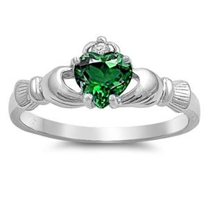 Silver CZ Ring - Claddagh - Emerald - 9mm