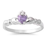Silver CZ Ring - Claddagh - Amethyst - 8mm