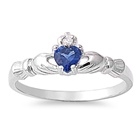 Silver CZ Ring - Claddagh - Blue Sapphire - 8mm
