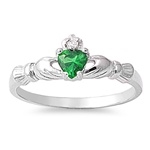 Silver CZ Ring - Claddagh - Emerald - 8mm