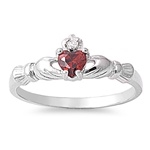 Silver CZ Ring - Claddagh - Garnet - 8mm