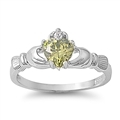 Silver CZ Ring - Claddagh - Peridot - 8mm