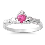Silver CZ Ring - Claddagh - Ruby - 8mm
