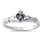 Silver CZ Ring - Claddagh - Rainbow Topaz - 8mm