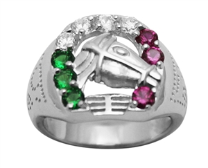 Silver CZ Mens Ring - Horse