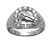 Silver CZ Mens Ring - Horse