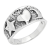 RPS1092 Silver Star Heart Moon Ring