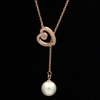 SCN1001-RG Sterling Silver CZ Heart Necklace with Pearl Drop
