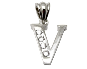 Sterling Silver Plain CZ Initial Pendant V-SH042