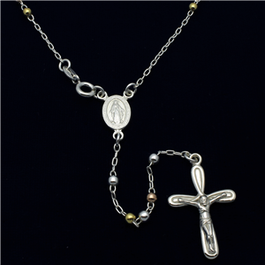 SRN1010-20 Sterling Silver 3-Tone Rosary 3mm gauge 20"