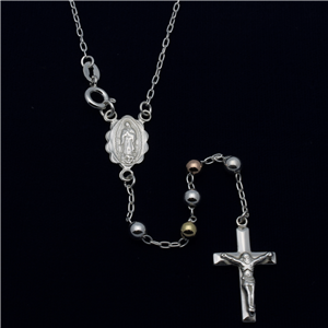SRN1011-26 Sterling Silver 3-Tone Rosary 4mm gauge 26"