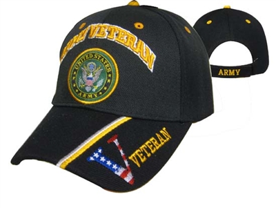 Army Veteran V Baseball Cap  Hat Black