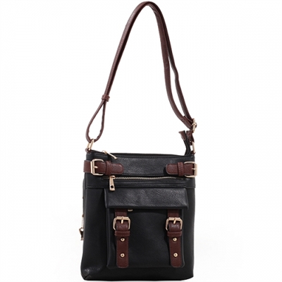 Concealed Carry Lock and Key Crossbody Handbag: Black