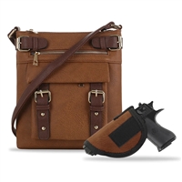 Concealed Carry Lock and Key Crossbody Handbag: Brown