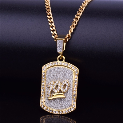 100 Gold Crystal Mini Dog Tag Pendant