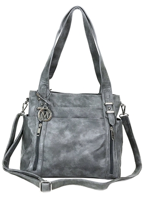 Gray Multi Pockets Double Handles Concealed Carry Purse with Hidden Locking Zipper