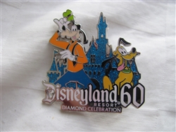 Disney Trading Pin 108444 Disney Pin Disneyland Diamond Celebration 60 Jeweled/Glitter - Goofy & Pluto