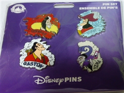 Disney Trading Pins Villains Booster Set of 4 Pins - Gaston Cruella Yzma Captain Hook