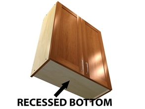 2 door wall cabinet with recessed bottom to conceal under cabinet lighting behind the doors