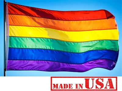 2'x3' Rainbow Flag (Sewn Stripes) Outdoor SolarMax Nylon, 100% Made in America.