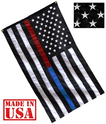 3'x5' American Dual Line Flag (Embroidered Stars, Sewn Stripes) for Police Officers and Firefighters