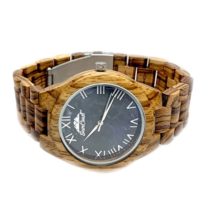 Zebra Wood Watch Featuring Blue Marble Face by SunCoast