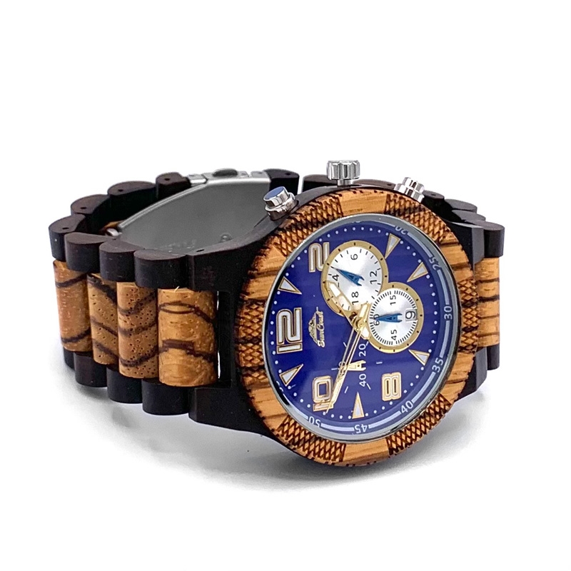 Opis UR-U1: Black Sandalwood Wooden Wrist Watch for Men/Women,  Ladies/Gents, Unisex with Embossed Dial Face in Blue and Silver Metal Parts  - Opis Wood Watch : Opis Technology: Amazon.in: Fashion