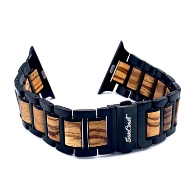 Black Stainless Steel and Zebrawood 42-44mm Apple Watch Band by SunCoast