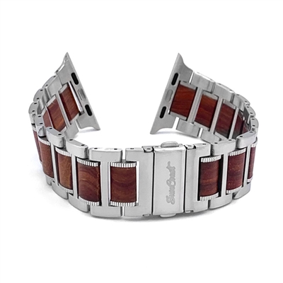 Stainless Steel and Red Sandalwood 42-44mm Apple Watch Band by SunCoast