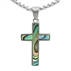 STEEL REVOLTâ„¢ Stainless Steel Cross Necklace with  Abalone Shell