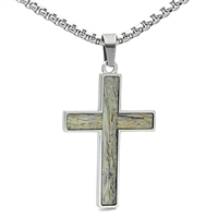 STEEL REVOLTâ„¢ Stainless Steel Cross Necklace with Genuine Antler