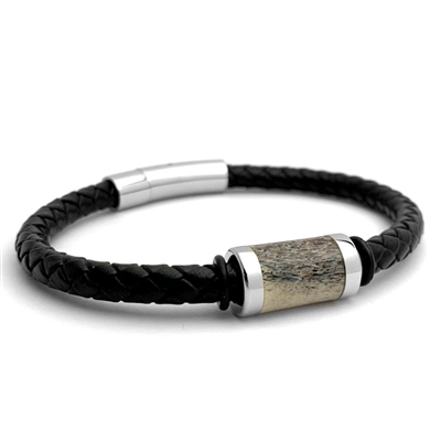 STEEL REVOLTâ„¢ Genuine Leather Bracelet with Antler Inlay