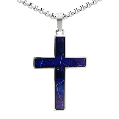 STEEL REVOLTâ„¢ Stainless Steel Cross Necklace with Box Elder Wood