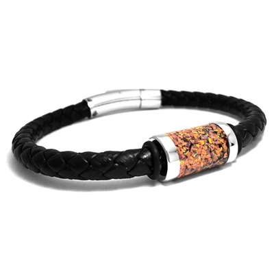 STEEL REVOLTâ„¢ Genuine Leather Bracelet with Crushed Opal Inlay