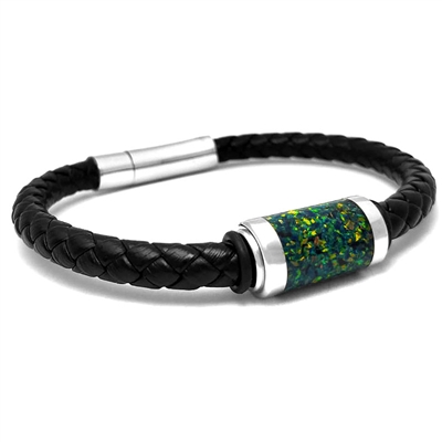 STEEL REVOLTâ„¢ Genuine Leather Bracelet with Crushed Opal Inlay