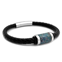 STEEL REVOLTâ„¢ Genuine Leather Bracelet with Crushed Opal Inlay