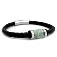 STEEL REVOLTâ„¢ Genuine Leather Bracelet with Crushed Opal Inlay