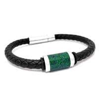 STEEL REVOLTâ„¢ Genuine Leather Bracelet with Crushed Opal Inlay