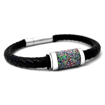 STEEL REVOLTâ„¢ Genuine Leather Bracelet with Crushed Opal Inlay