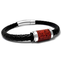 STEEL REVOLTâ„¢ Genuine Leather Bracelet with Crushed Opal Inlay