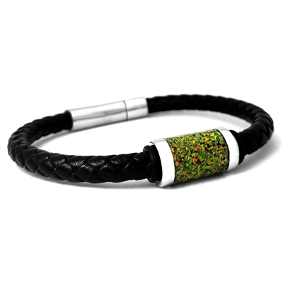 STEEL REVOLTâ„¢ Genuine Leather Bracelet with Crushed Opal Inlay