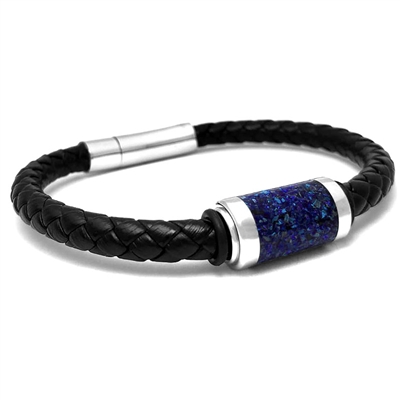 STEEL REVOLTâ„¢ Genuine Leather Bracelet with Crushed Opal Inlay