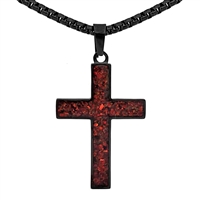 STEEL REVOLTâ„¢Black Stainless Steel Cross Necklace with Crushed Opal