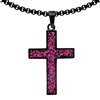 STEEL REVOLTâ„¢Black Stainless Steel Cross Necklace with Crushed Opal