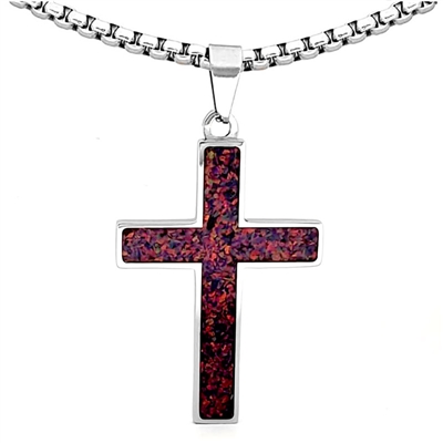 STEEL REVOLTâ„¢ Stainless Steel Cross Necklace with Crushed Opal