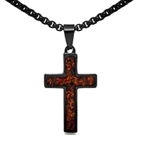 STEEL REVOLTâ„¢Black Stainless Steel Cross Necklace with Crushed Opal