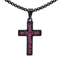 STEEL REVOLTâ„¢Black Stainless Steel Cross Necklace with Crushed Opal