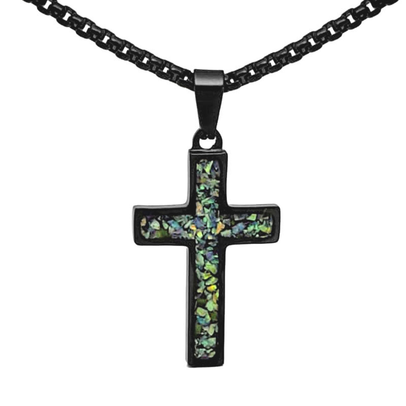 Men's Armor Of God Black Diamond Pattern Cross Necklace