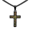 STEEL REVOLTâ„¢Black Stainless Steel Cross Necklace with Crushed Opal