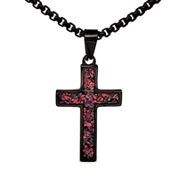 STEEL REVOLTâ„¢Black Stainless Steel Cross Necklace with Crushed Opal